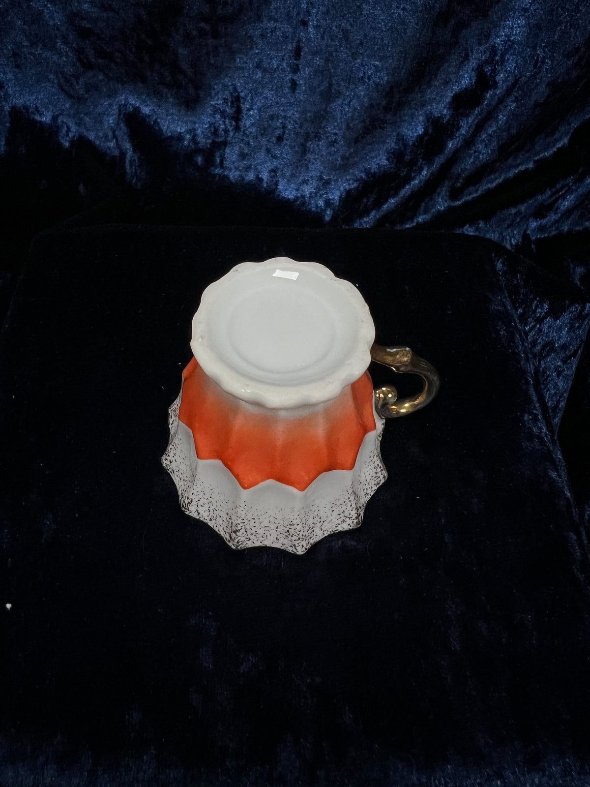 Vintage Ceramic Demitasse Cup and Saucer - Orange Starburst and Gold Edging