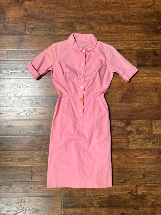 Vintage Clothing - Button Front Shirt Dress - Cotton Candy Pink - Small
