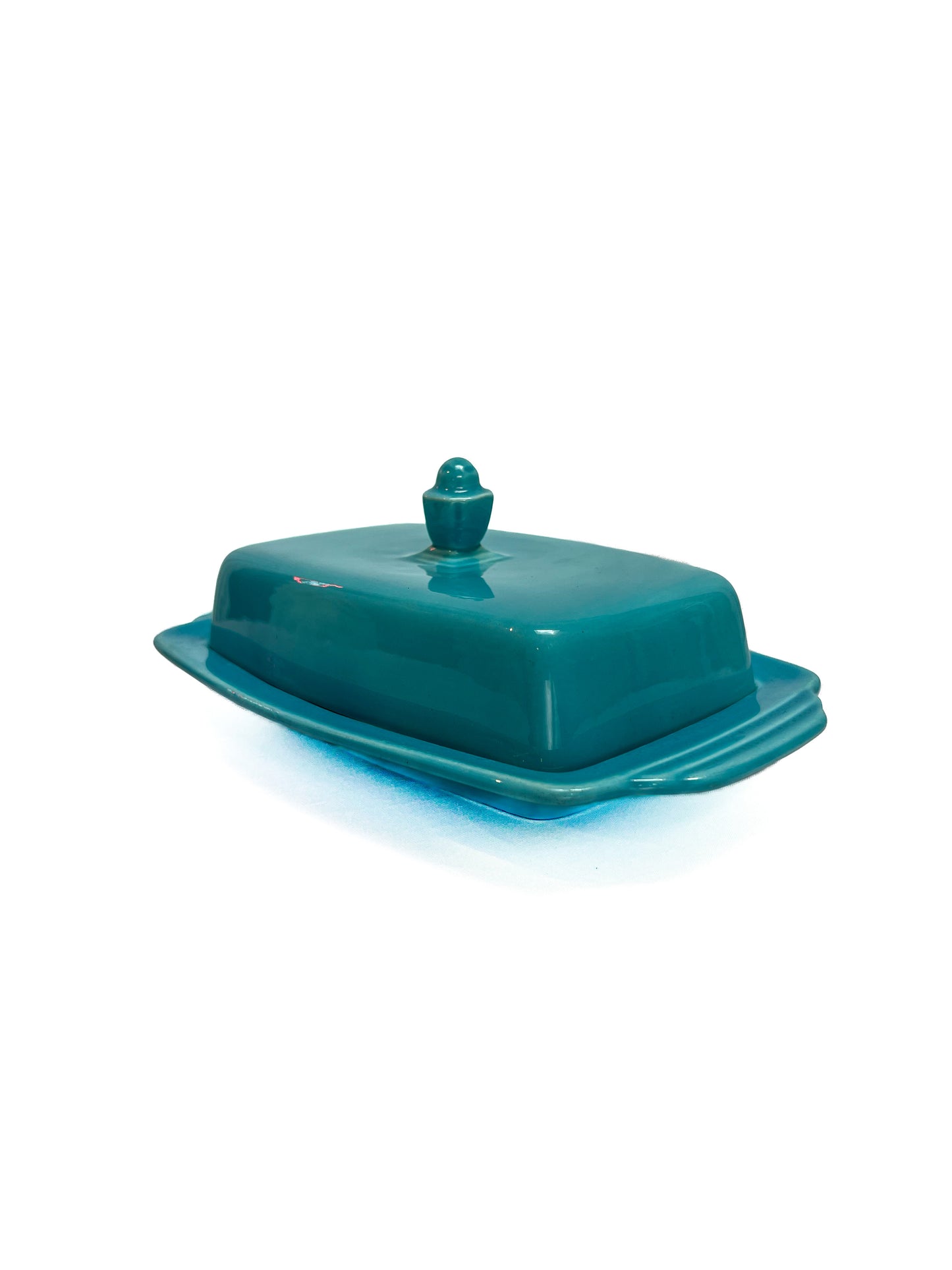 Vintage Kitchen - Covered Butter Dish - Half Pound - Turquoise - Homer Laughlin