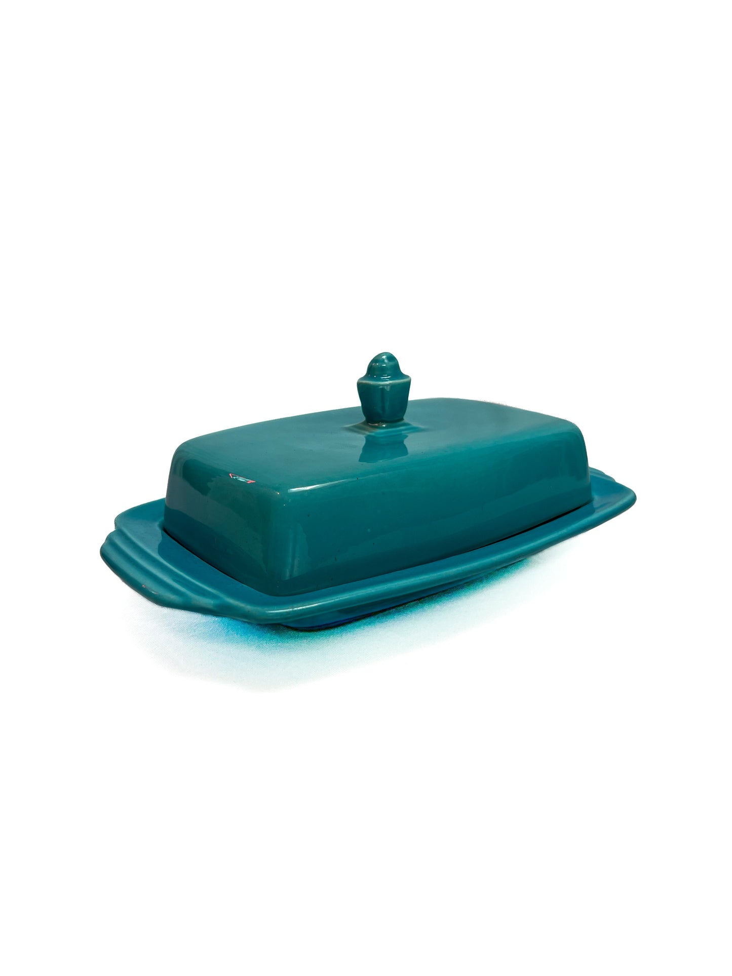 Vintage Kitchen - Covered Butter Dish - Half Pound - Turquoise - Homer Laughlin