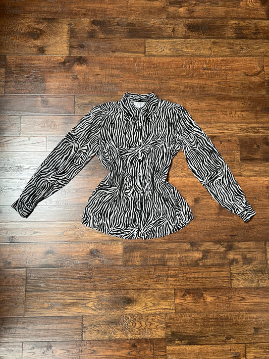 Vintage Clothing - Sheer Button Up Shirt - Zebra Print - 100% Silk - Small - Tess