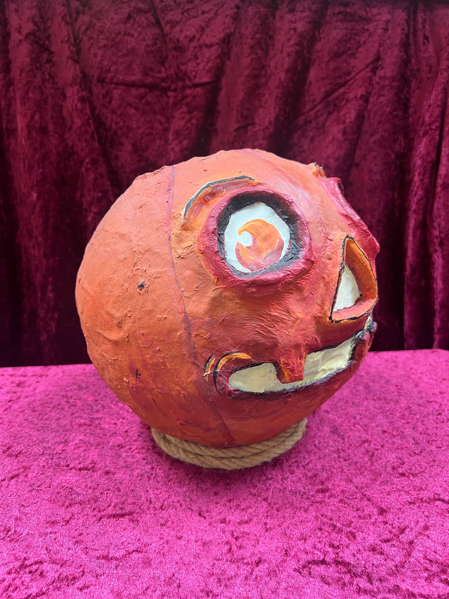 Vintage Inspired Handmade Paper Mache Lantern - Toothy Jack-O-Lantern - Large