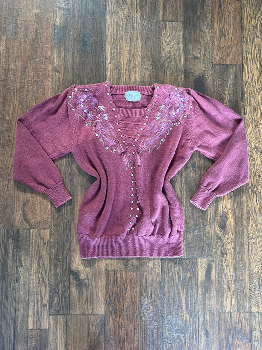 Vintage Clothing - Embellished Knit Sweater - Pink - Medium - Cervelle