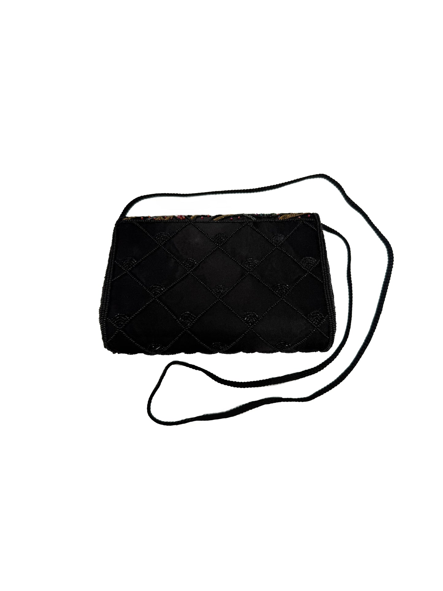 Vintage Purse - Colorful Beaded Black Evening Crossbody - La Regale