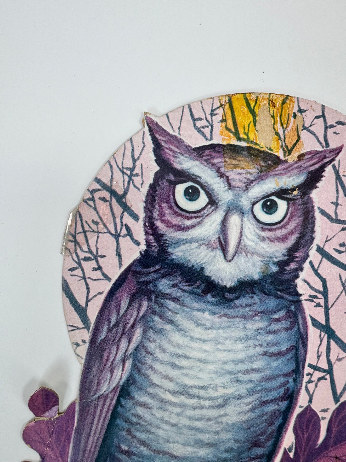 Vintage Halloween Die-Cut | Owl on Branch | 1980s Decoration - Made in USA