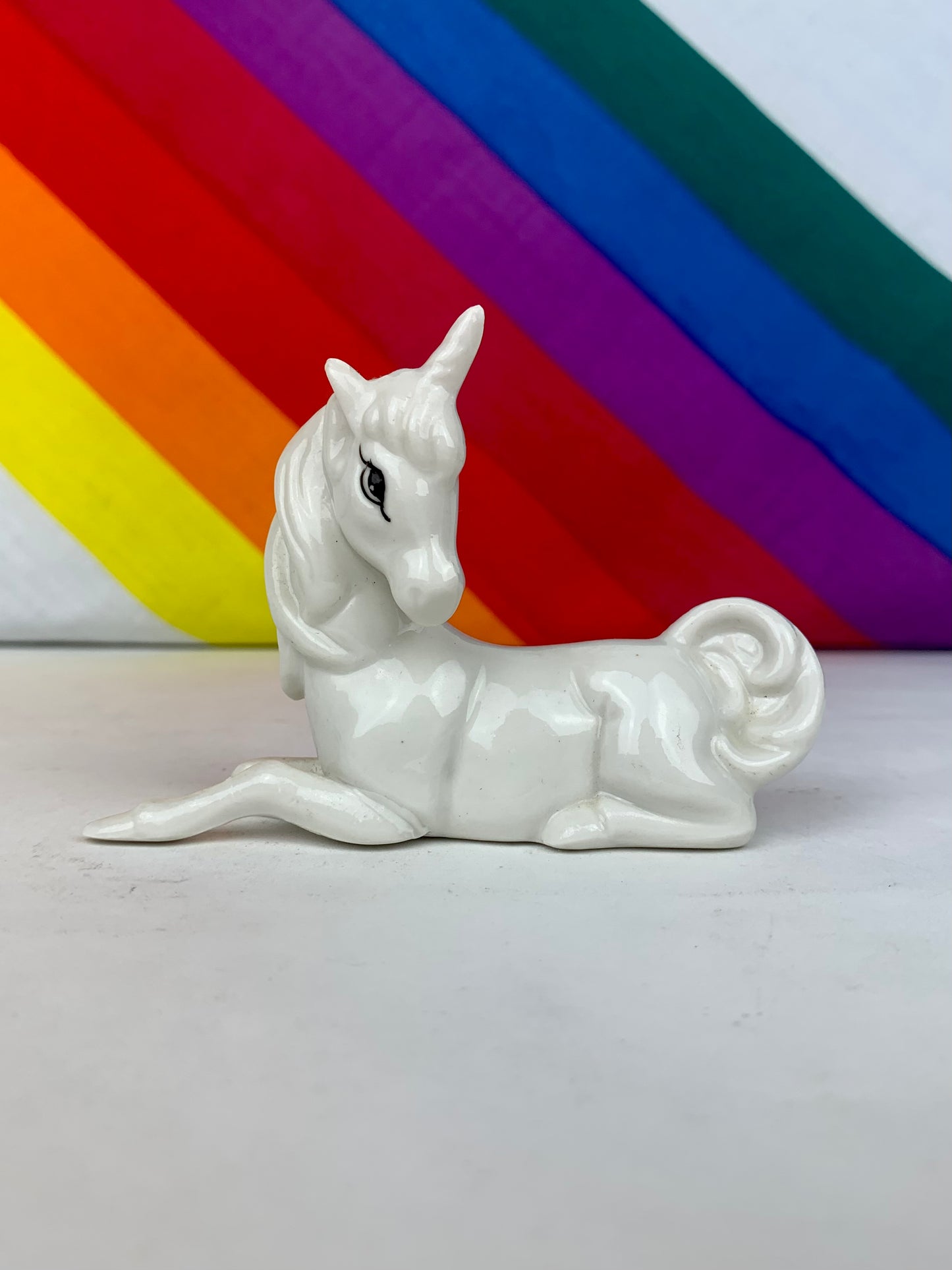 Vintage 1980's Ceramic Unicorn Figurine Trio - Made In Taiwan