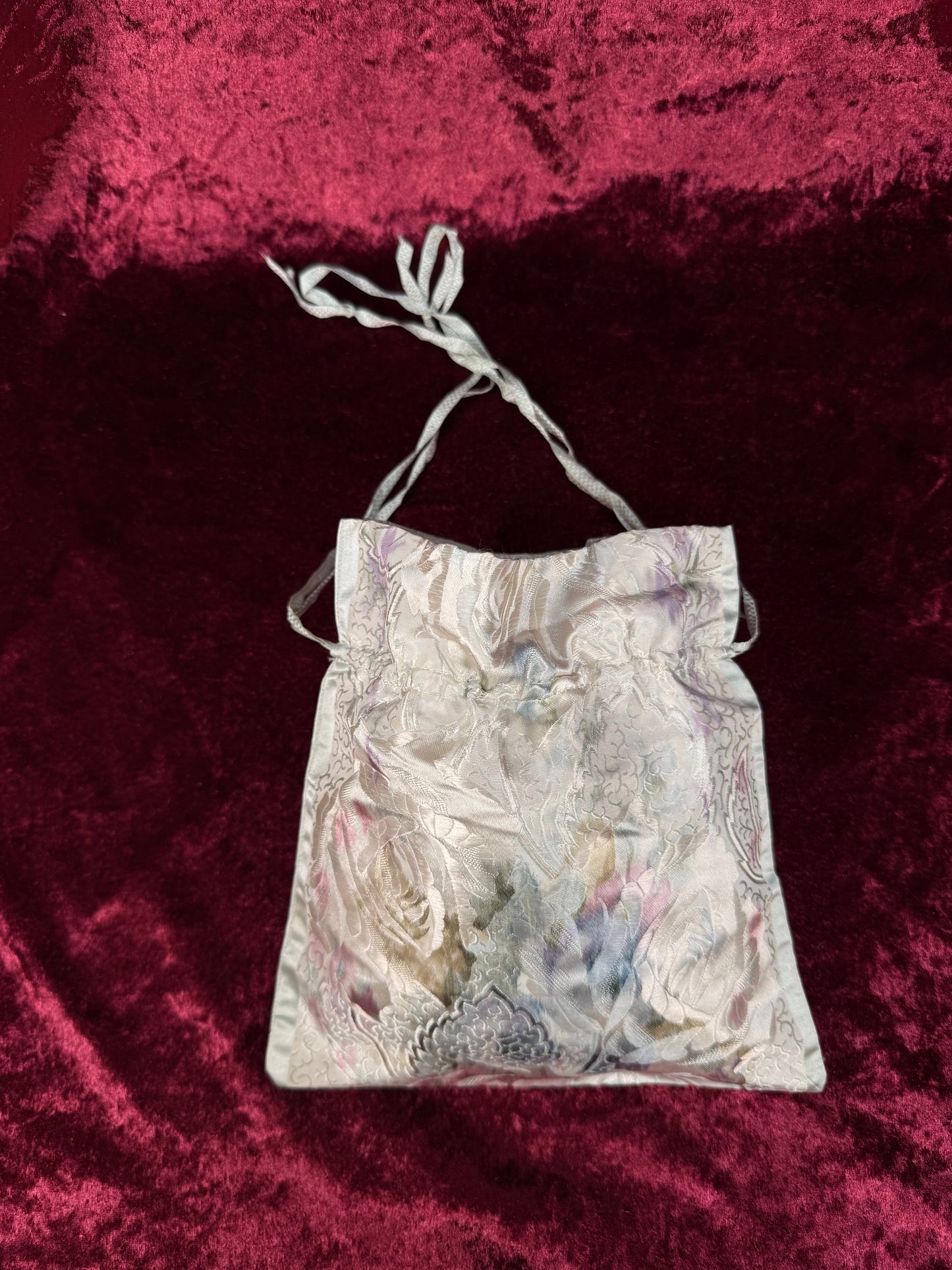 Vintage Satin Floral Drawstring Pouch – Pastel Jacquard Lingerie Bag