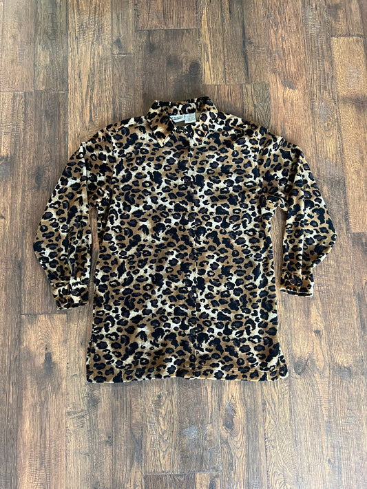 Vintage Clothing - Button Up Long Sleeve Shirt - Cheetah Print - Capacity Knits - Small