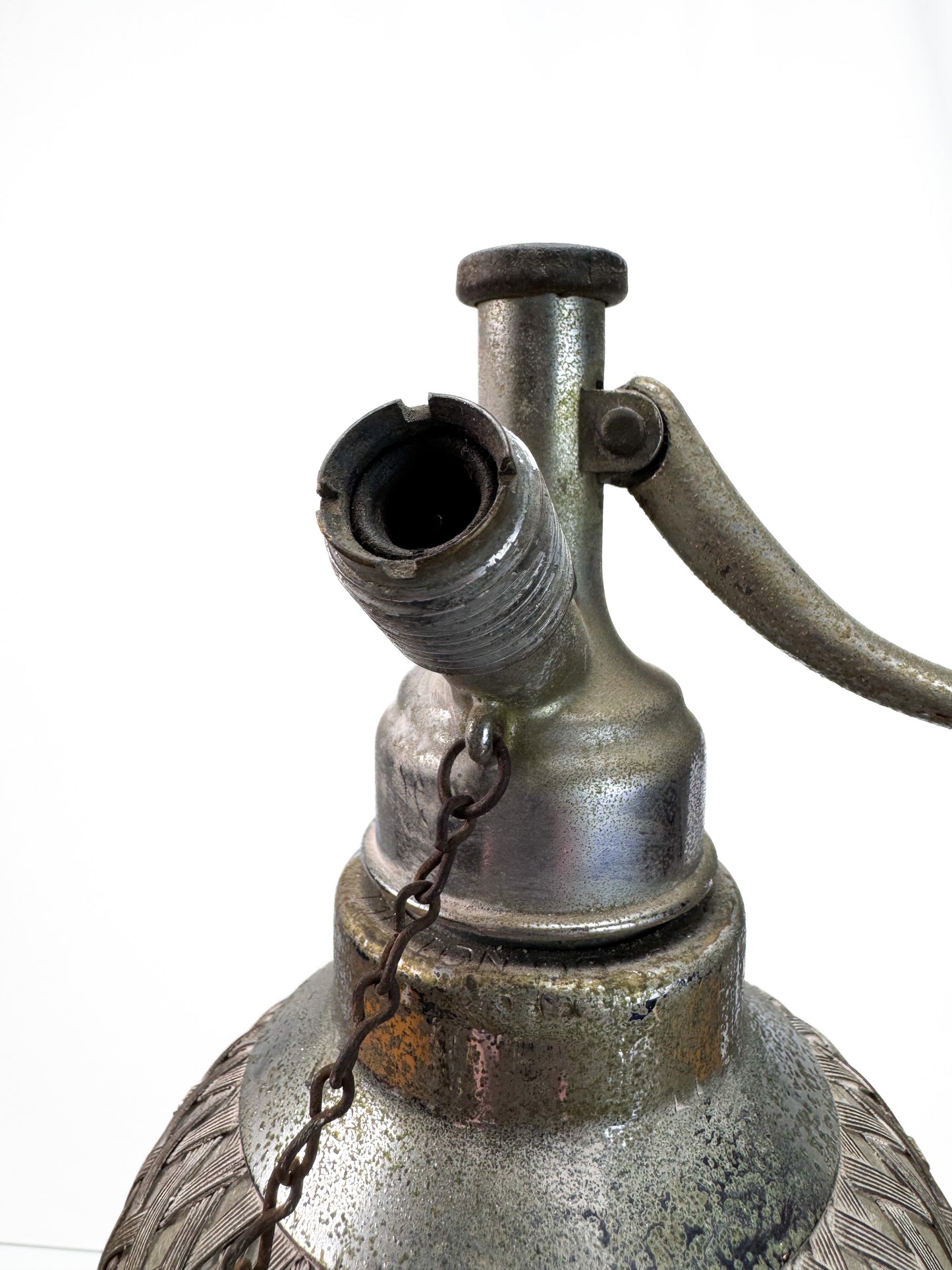 Antique Barware - Soda Siphon Seltzer Glass Bottle with Metal Mesh Sleeve by Sparklets