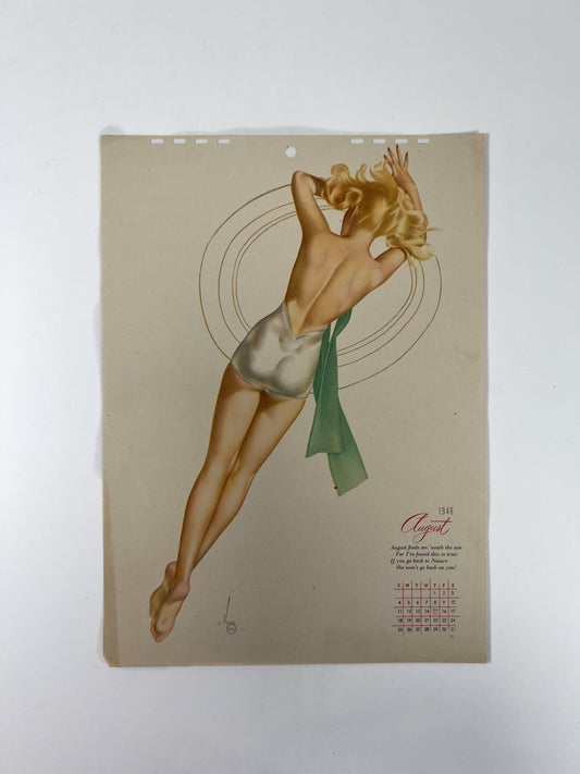 Vintage Ephemera - Esquire Pin Up Calendar Page - August 1946 - Alberto Vargas