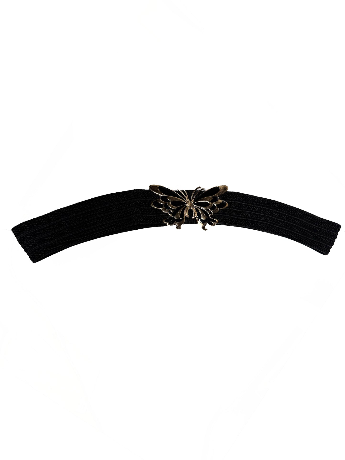 Vintage Accessories - Butterfly Clasp Elastic Waist Belt - Black - Made In Korea