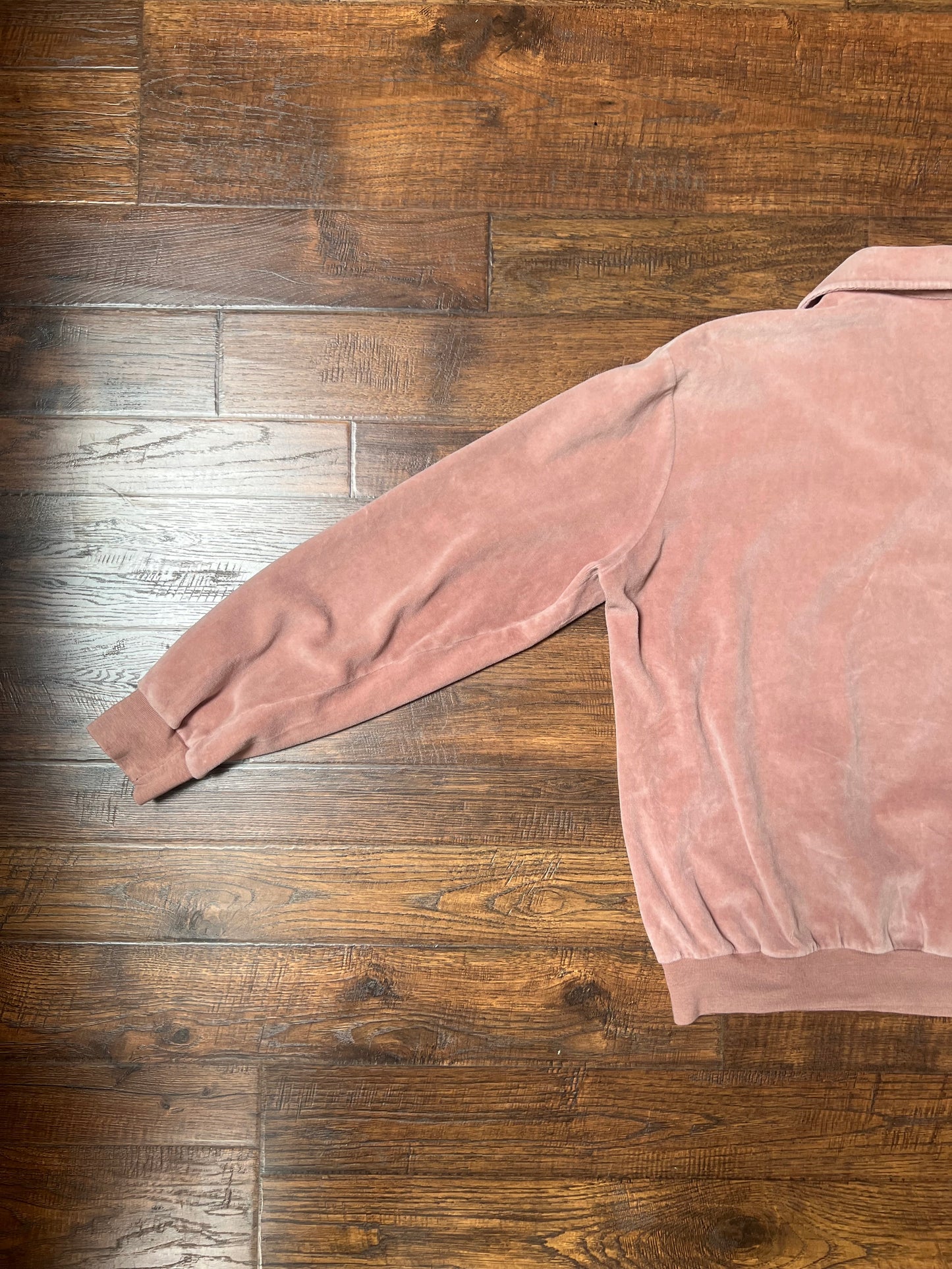 Vintage Clothing - Long Sleeve Velour Polo - Light Pink with Double Stripes - Bruce Hunt Made In U.S.A - Large