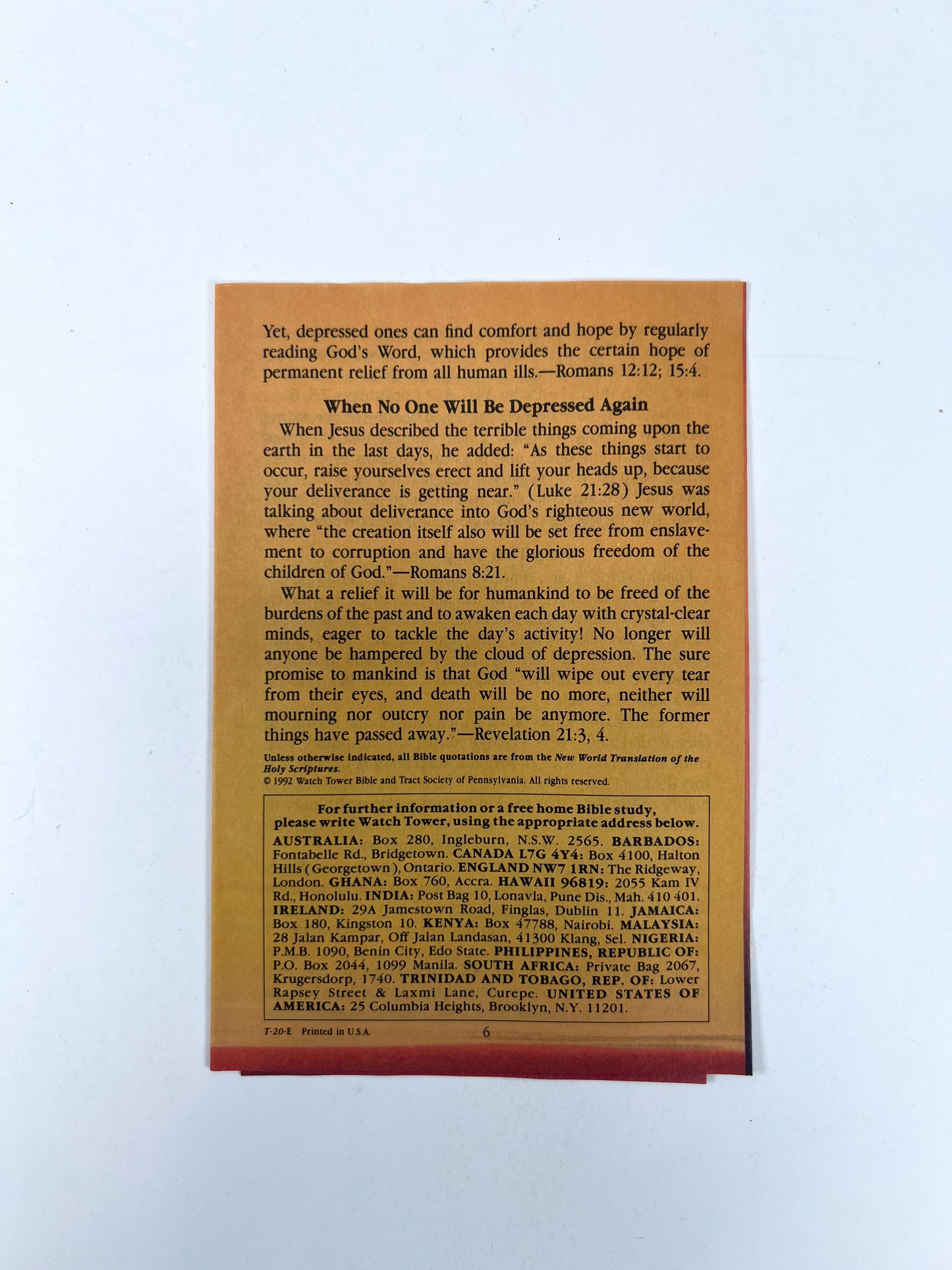 Vintage Ephemera - Religious Pamphlet - Comfort for the Depressed