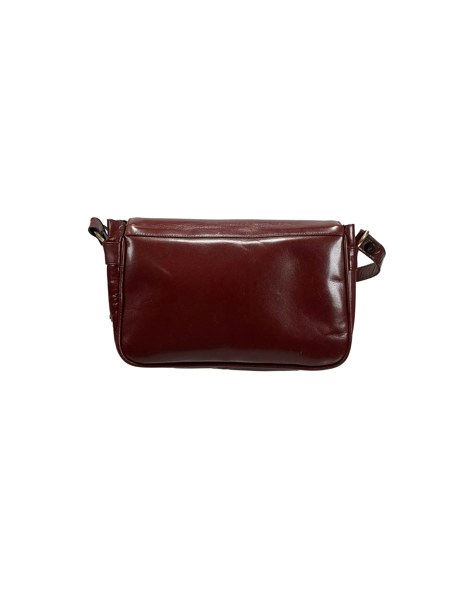 Vintage Purse - Red Brown Leather Cross Body Bag - Gold Tone Hardware