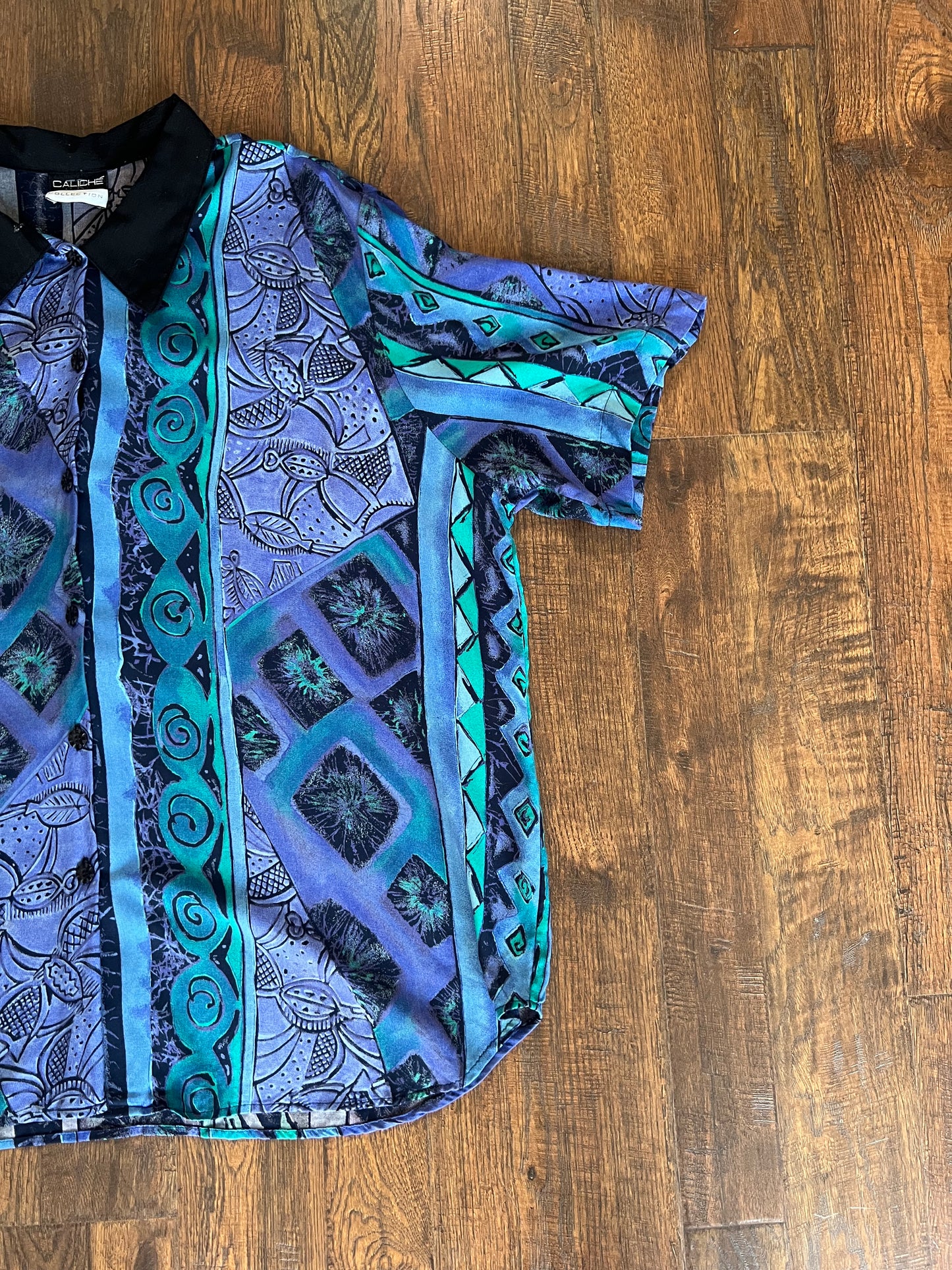 Vintage Clothing - Button Up Shirt - Abstract Tiki Print - Cache Collection - 2XL