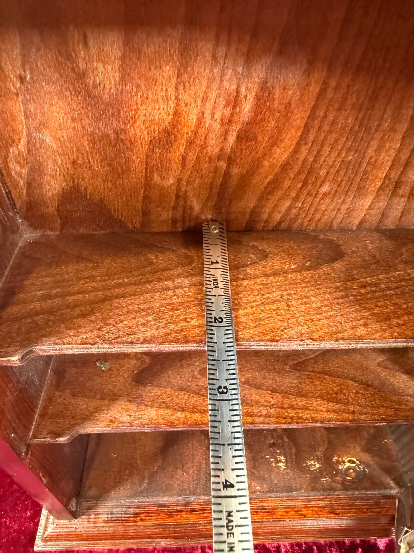 Vintage Curio Cabinet - Ornate Wood Wall Mounted Trinket Shelf - 13" Tall