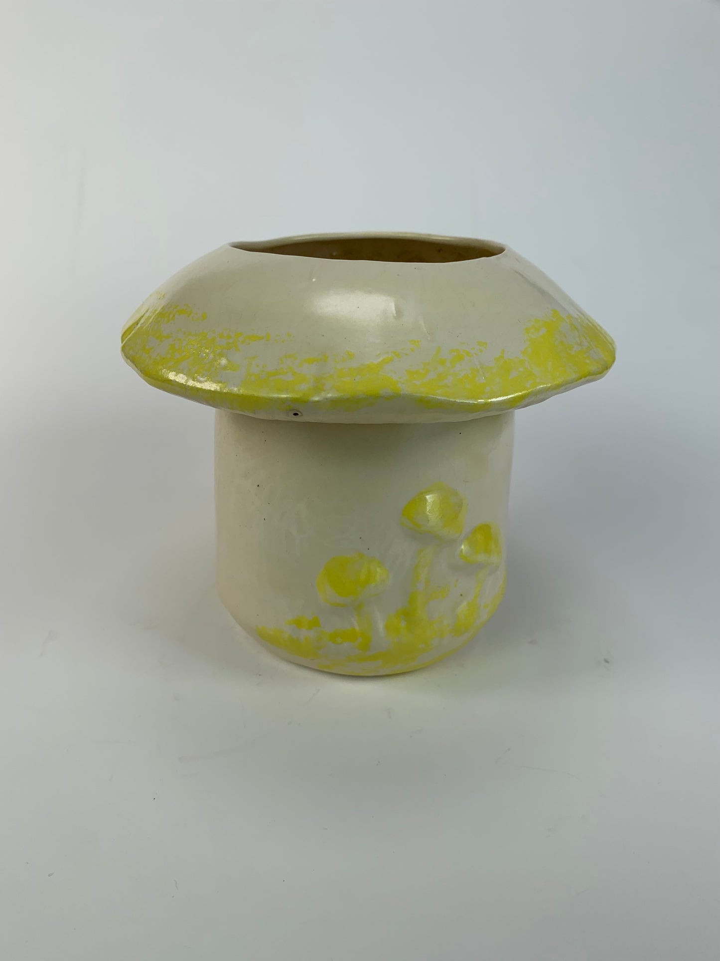 Vintage Planter - Arnel's Style Yellow and White 3D Mushrooms