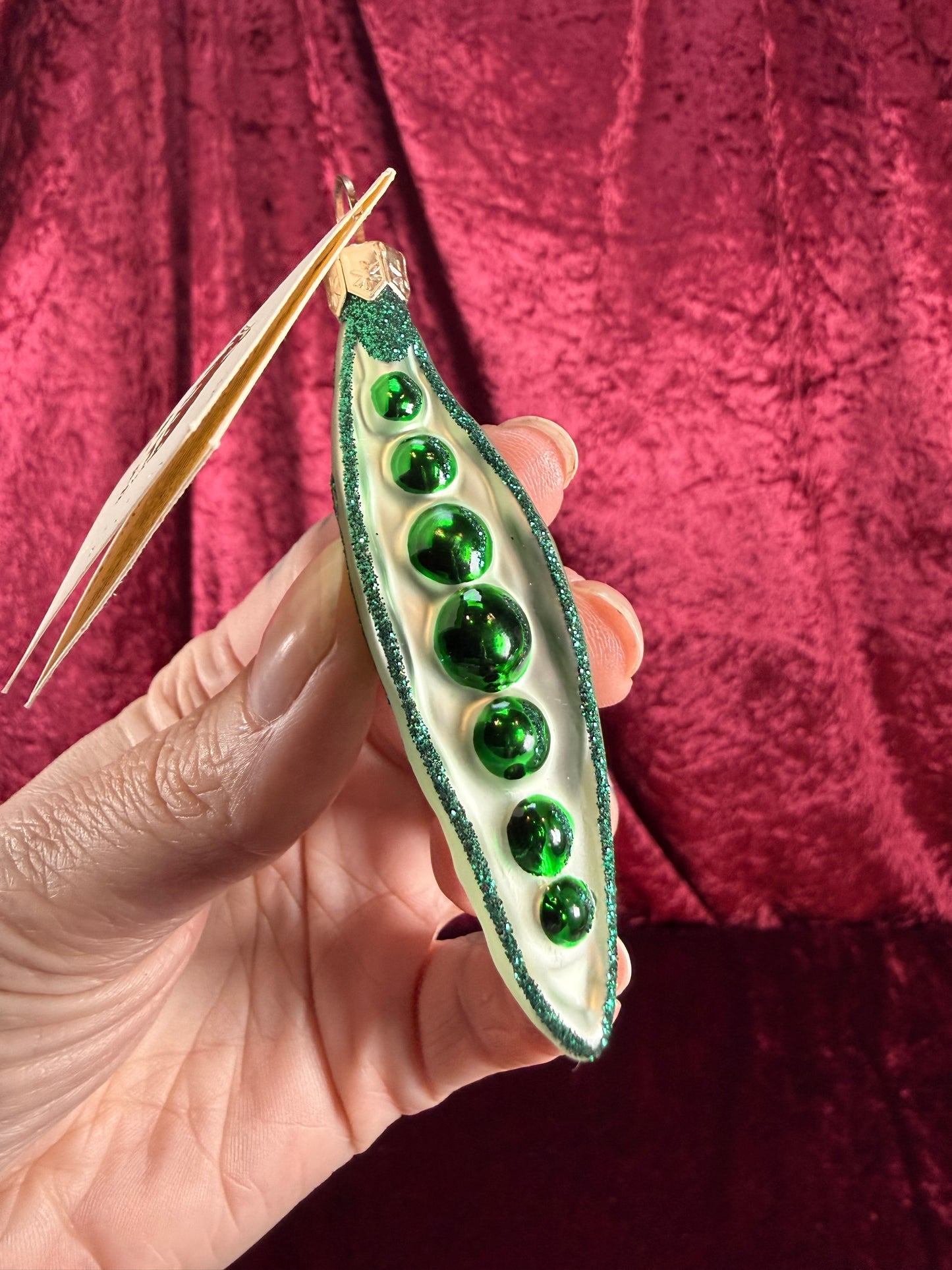 Vintage Christmas - Handblown Glass Ornament - Studio Gift Vegetables Green Bean - Patricia Breen - Poland