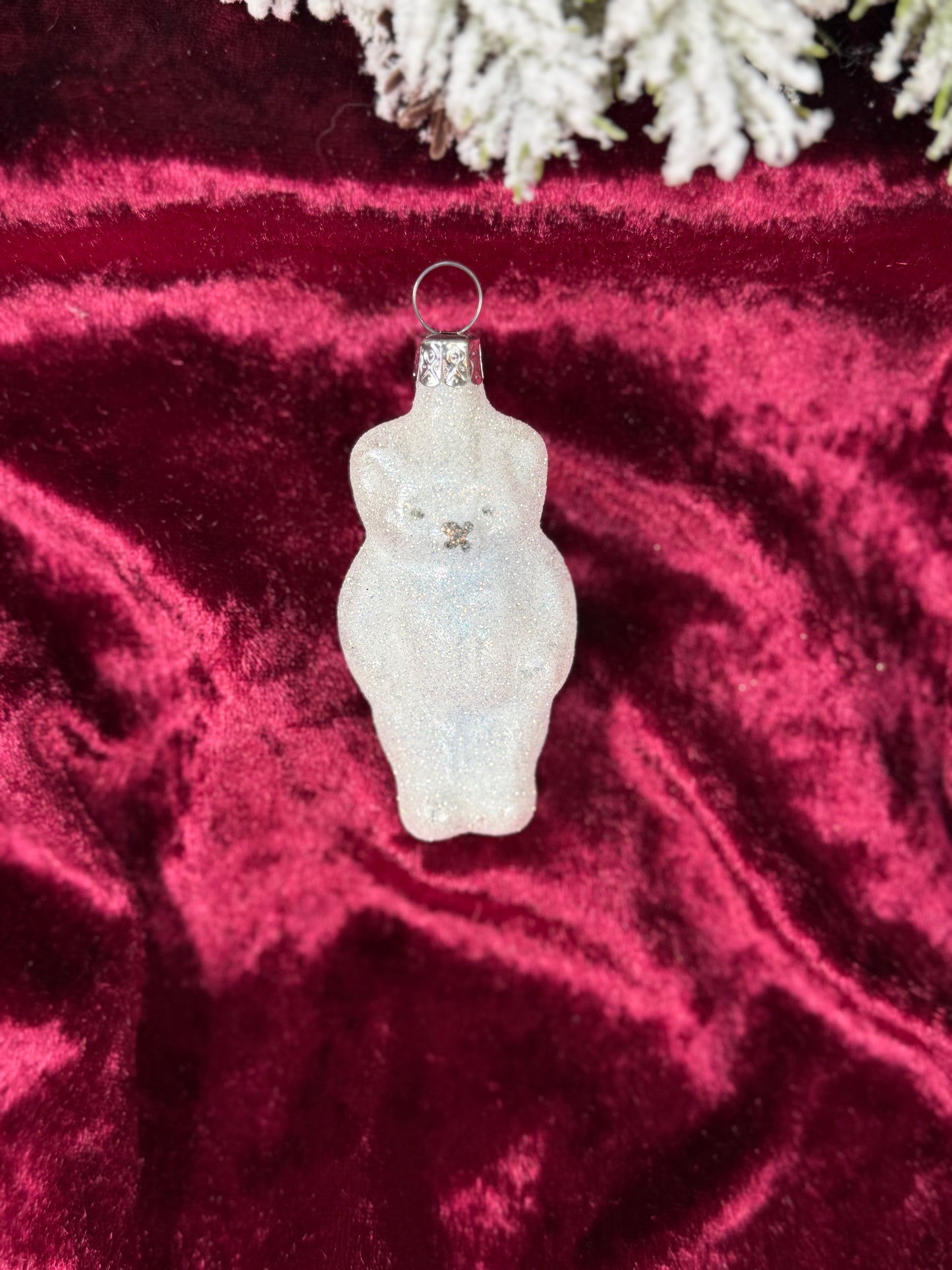 Vintage Christmas - Handblown Glass Ornament - Glitter Polar Bear