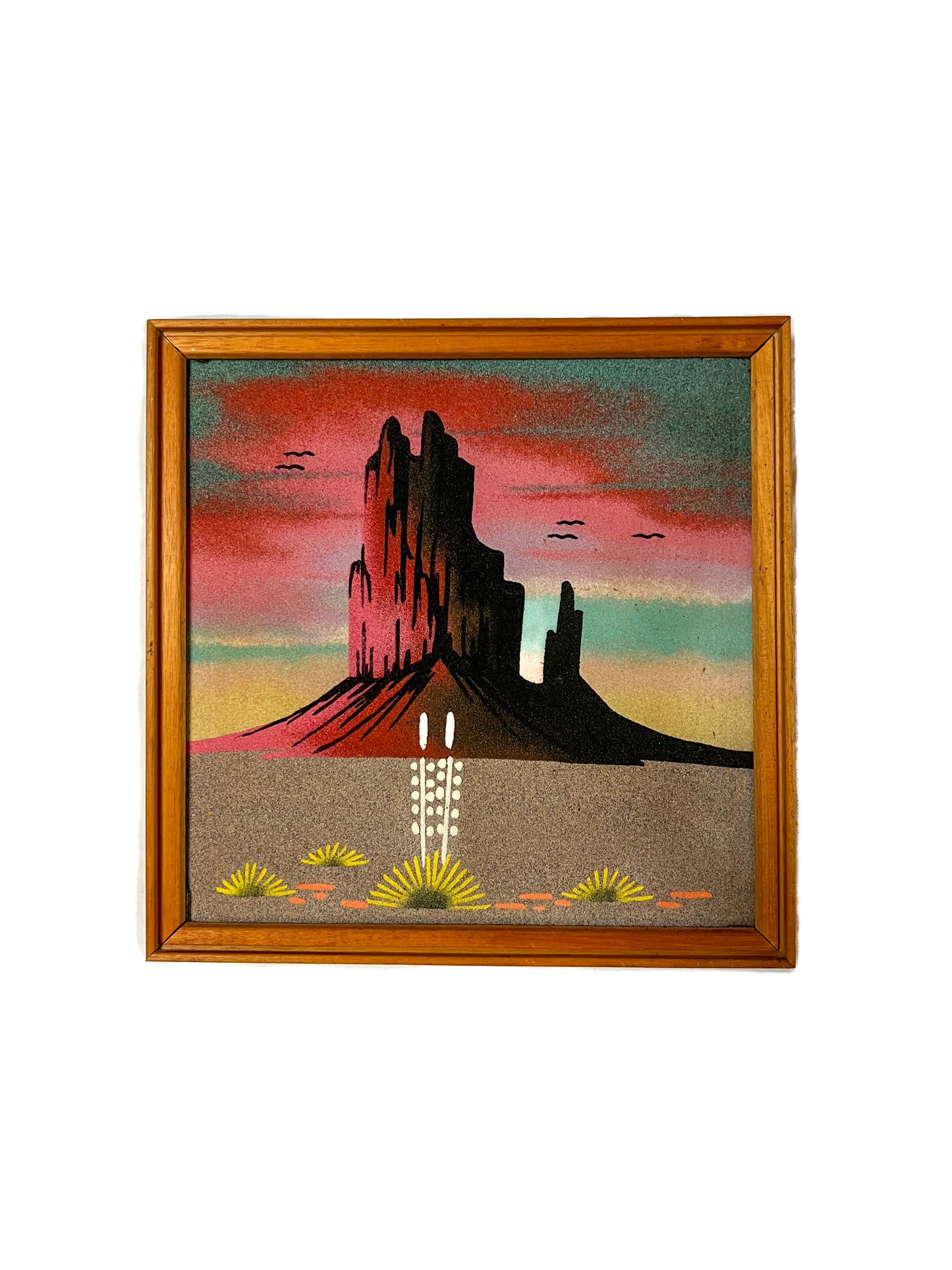 Vintage Wall Art - Framed Navajo Sand Painting - Shiprock - 13 1/8” X 13 1/8”