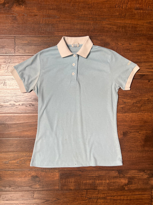 Vintage Clothing - Short Sleeve Polo Shirt - Baby Blue and White - Medium - Adidas