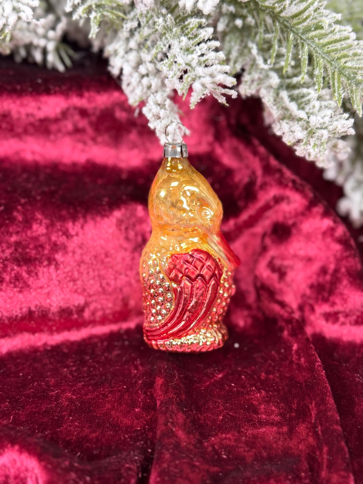 Vintage Christmas - Handblown Mercury Glass Ornament - Yellow Duck - West Germany