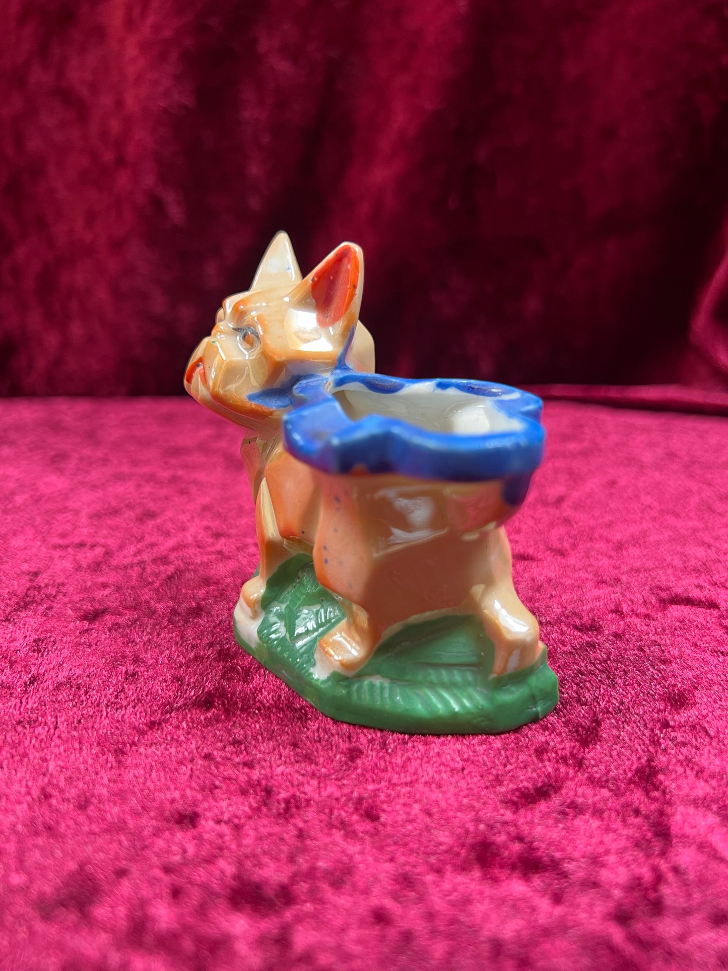 Vintage Home Decor - Porcelain Lustreware Ashtray - Cubist French Bulldog - Klimax - Made In Japan
