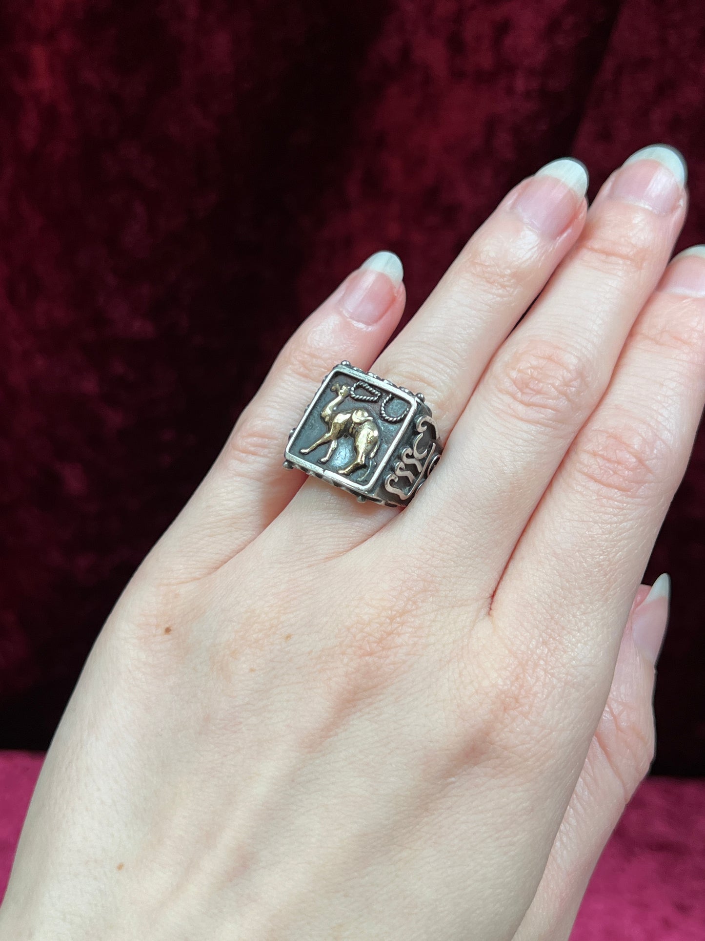 Vintage Jewelry - Tuareg Ring - Silver - Bronze Camel - 7.5