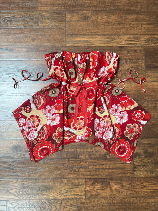 Vintage Clothing - Sheer Frilly Tube Top - Y2K Retro Florals - Red - Small - Self Esteem