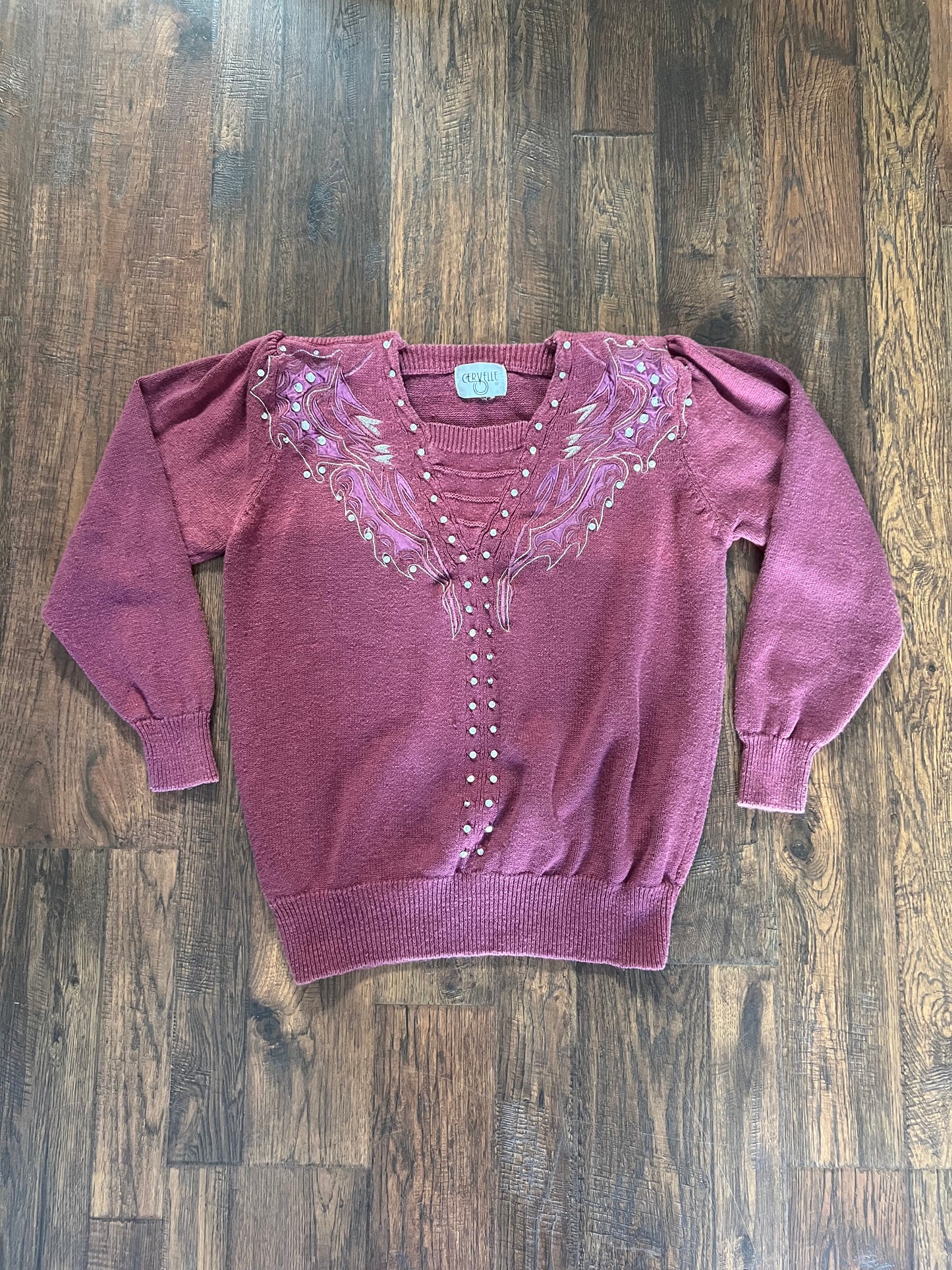 Vintage Clothing - Embellished Knit Sweater - Pink - Medium - Cervelle
