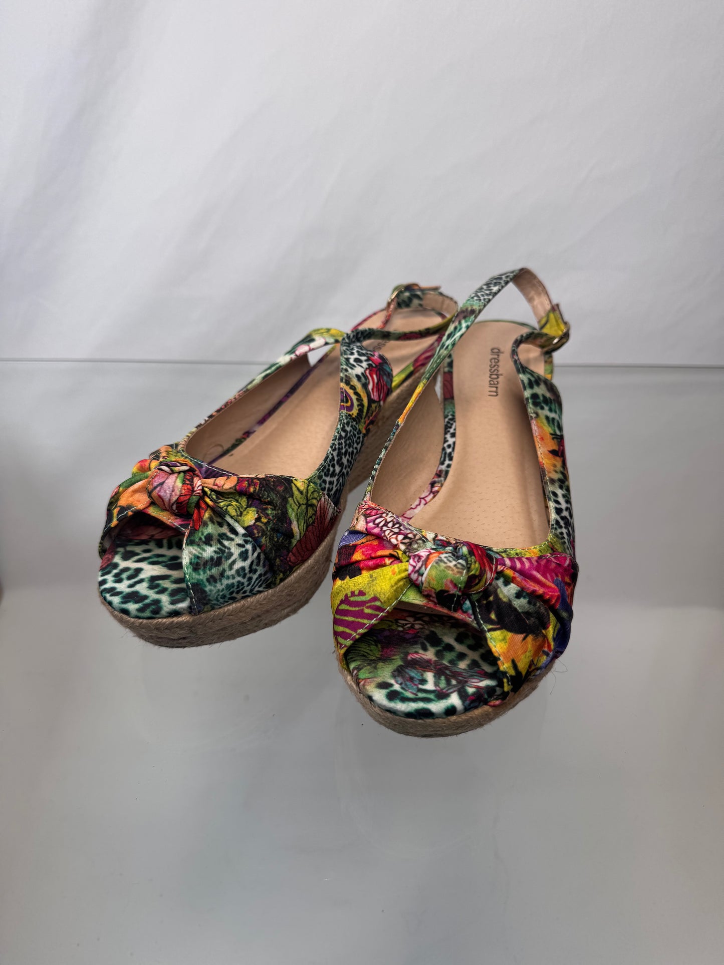 Dress Barn Multi Color Lotus Print Espadrille Wedge - Size 7.5