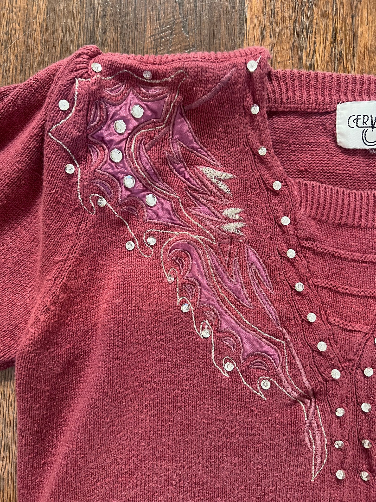 Vintage Clothing - Embellished Knit Sweater - Pink - Medium - Cervelle