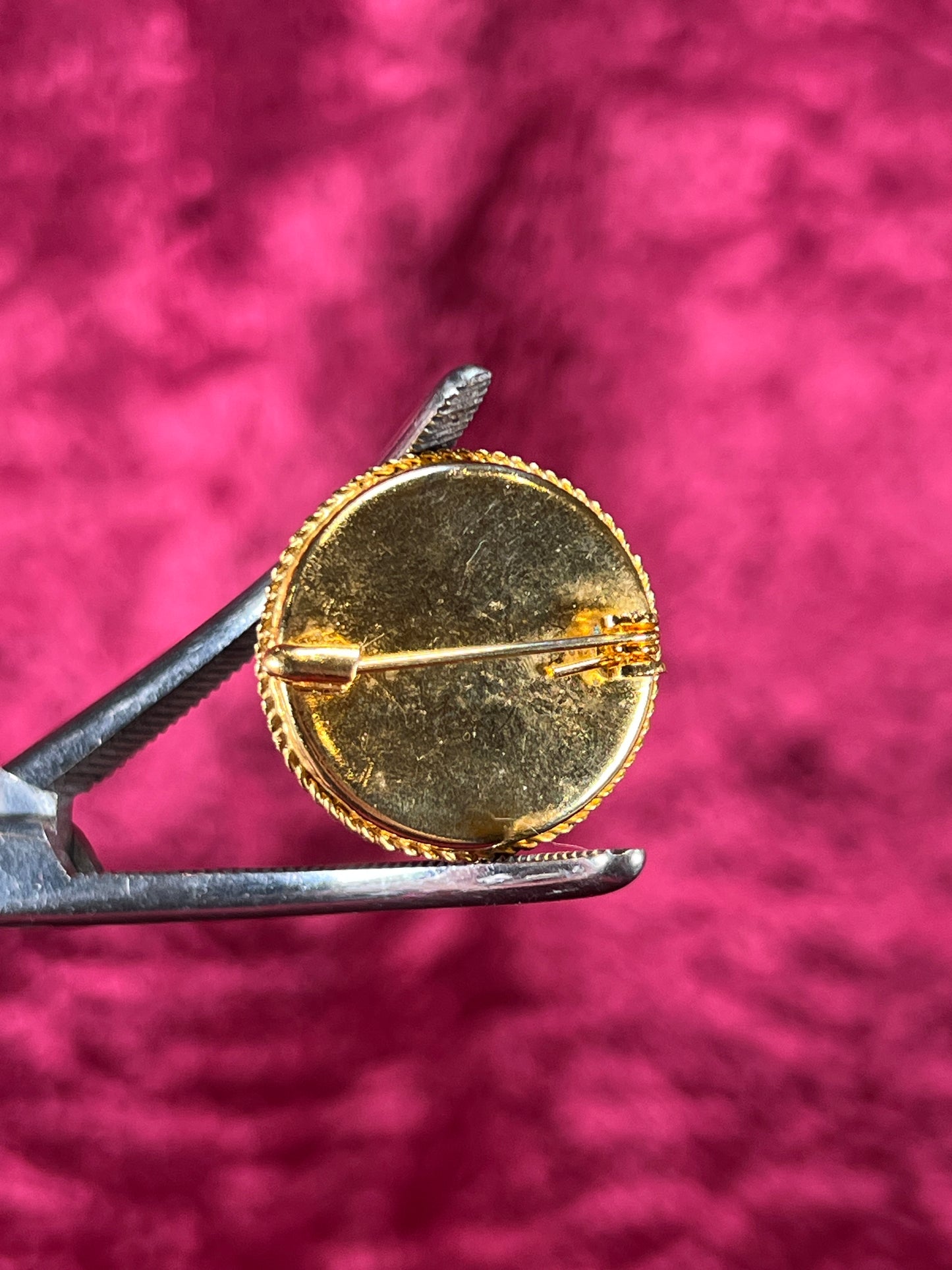 Vintage Jewelry - Brooch - Italian Millefiori Micro Mosaic - Circle - Red Flowers in White