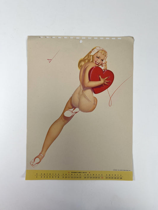 Vintage Ephemera - Esquire Pin Up Calendar Page - February 1947 - George Petty