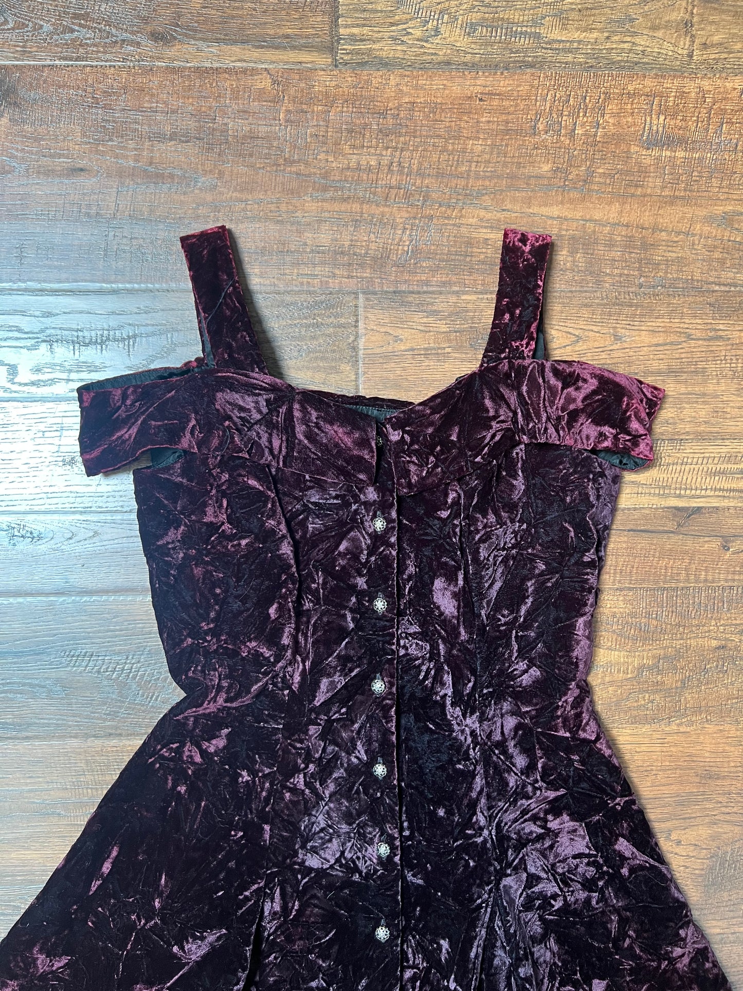 Vintage Clothing - Skater Dress - Off Shoulder - Purple Velvet - Medium - Rampage
