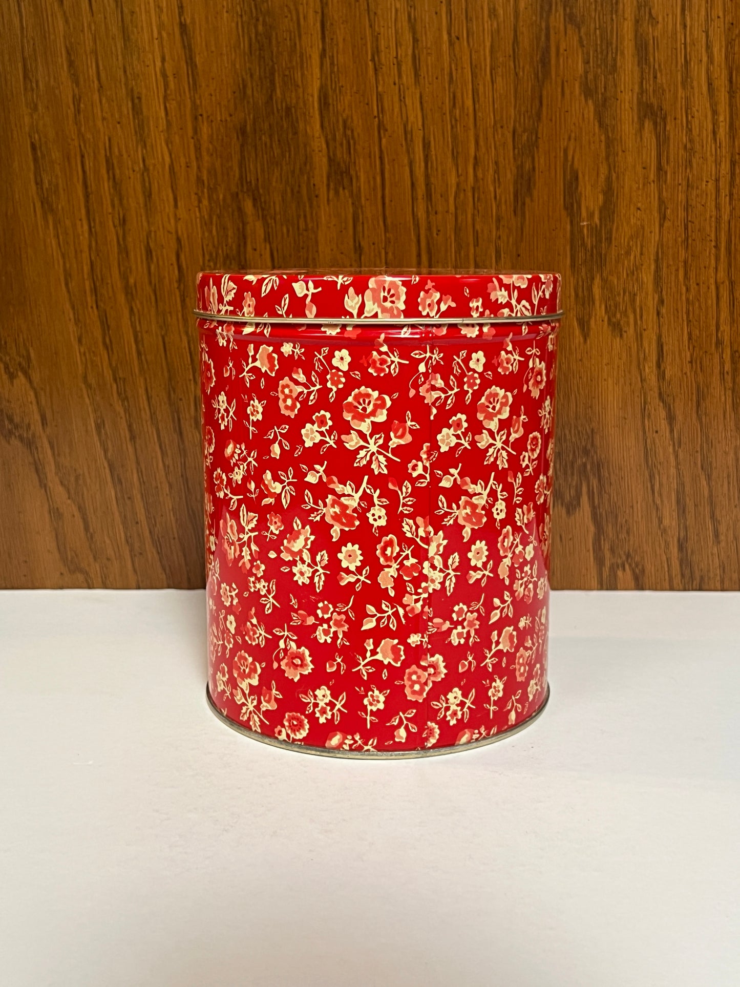 Vintage Kitchen - Metal Storage Tin - Red and Cream Florals - Made In Italy