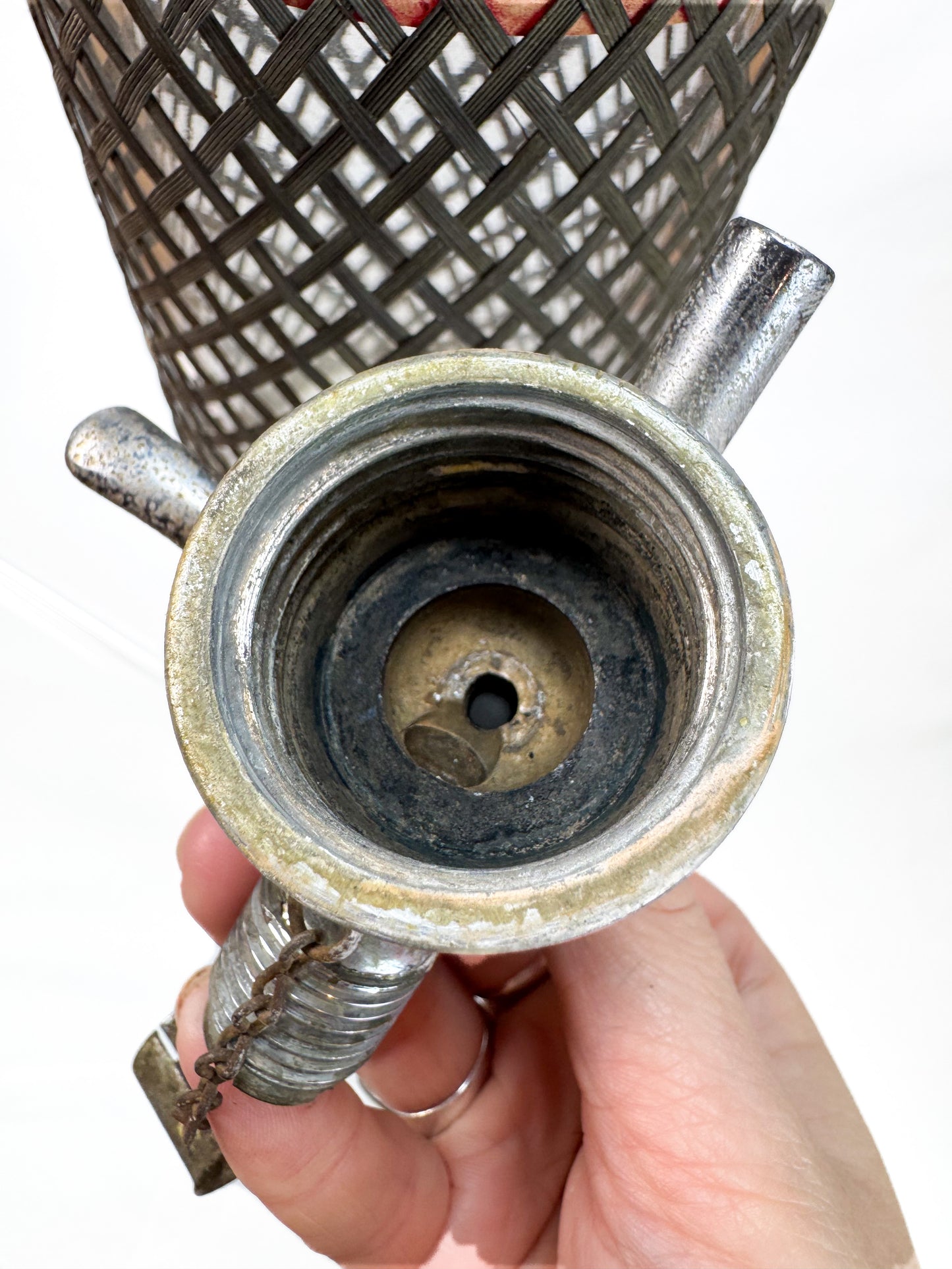 Antique Barware - Soda Siphon Seltzer Glass Bottle with Metal Mesh Sleeve by Sparklets