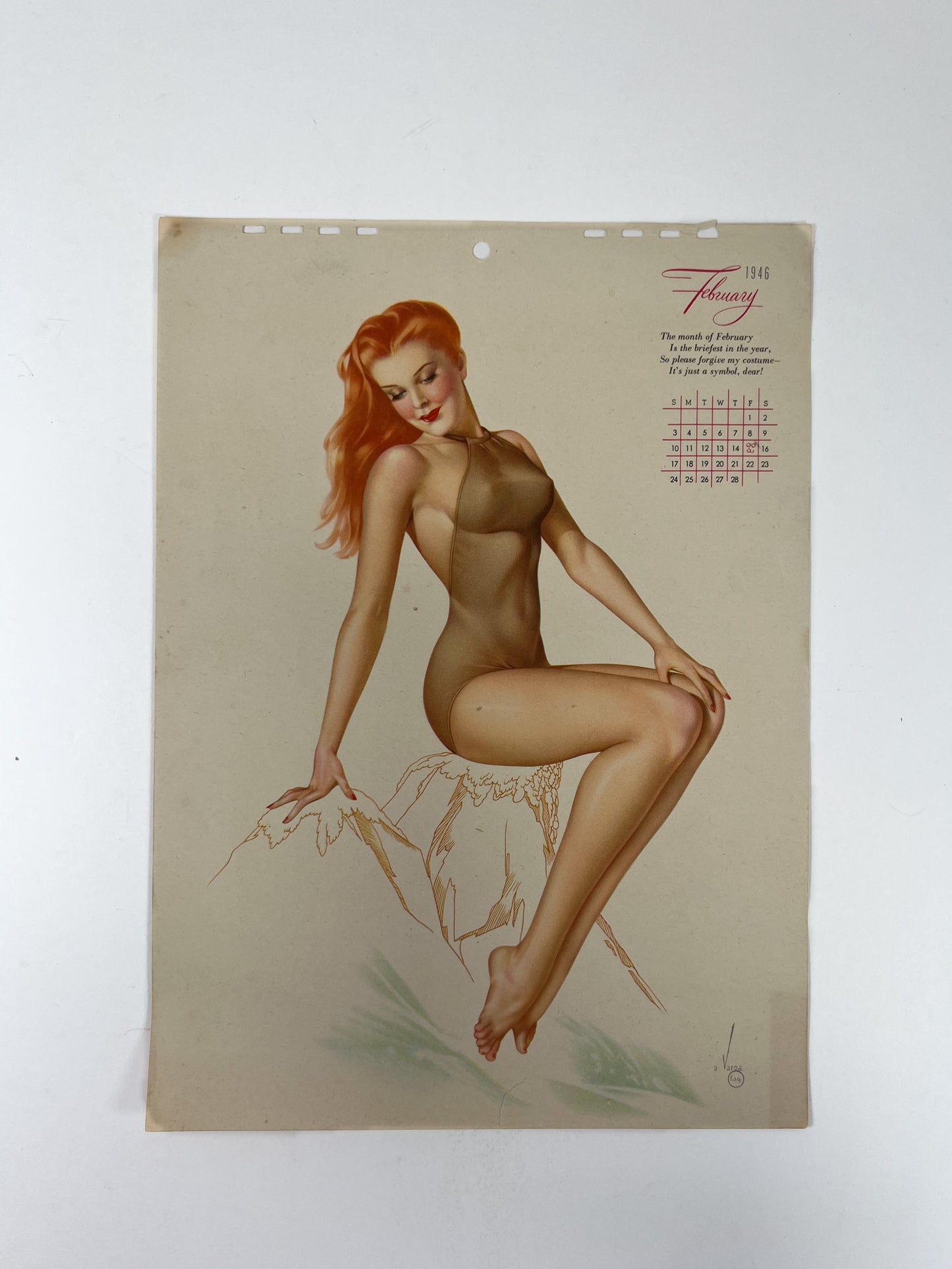 Vintage Ephemera - Esquire Pin Up Calendar Page - February 1946 - Alberto Vargas