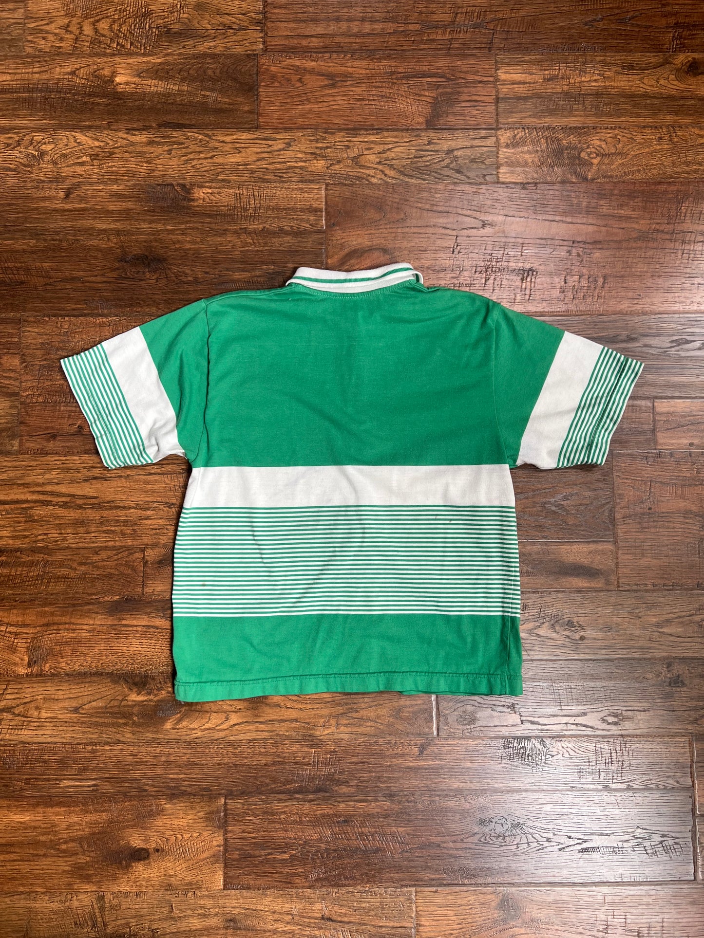 Vintage Clothing - Button Up Polo - Green and White Stripes - Carriage Court - Medium