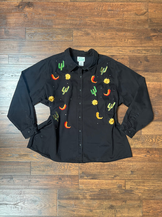 Vintage Clothing - Embroidered Shirt Jacket - Santa Fe Print - 3X-Large - Quacker Factory