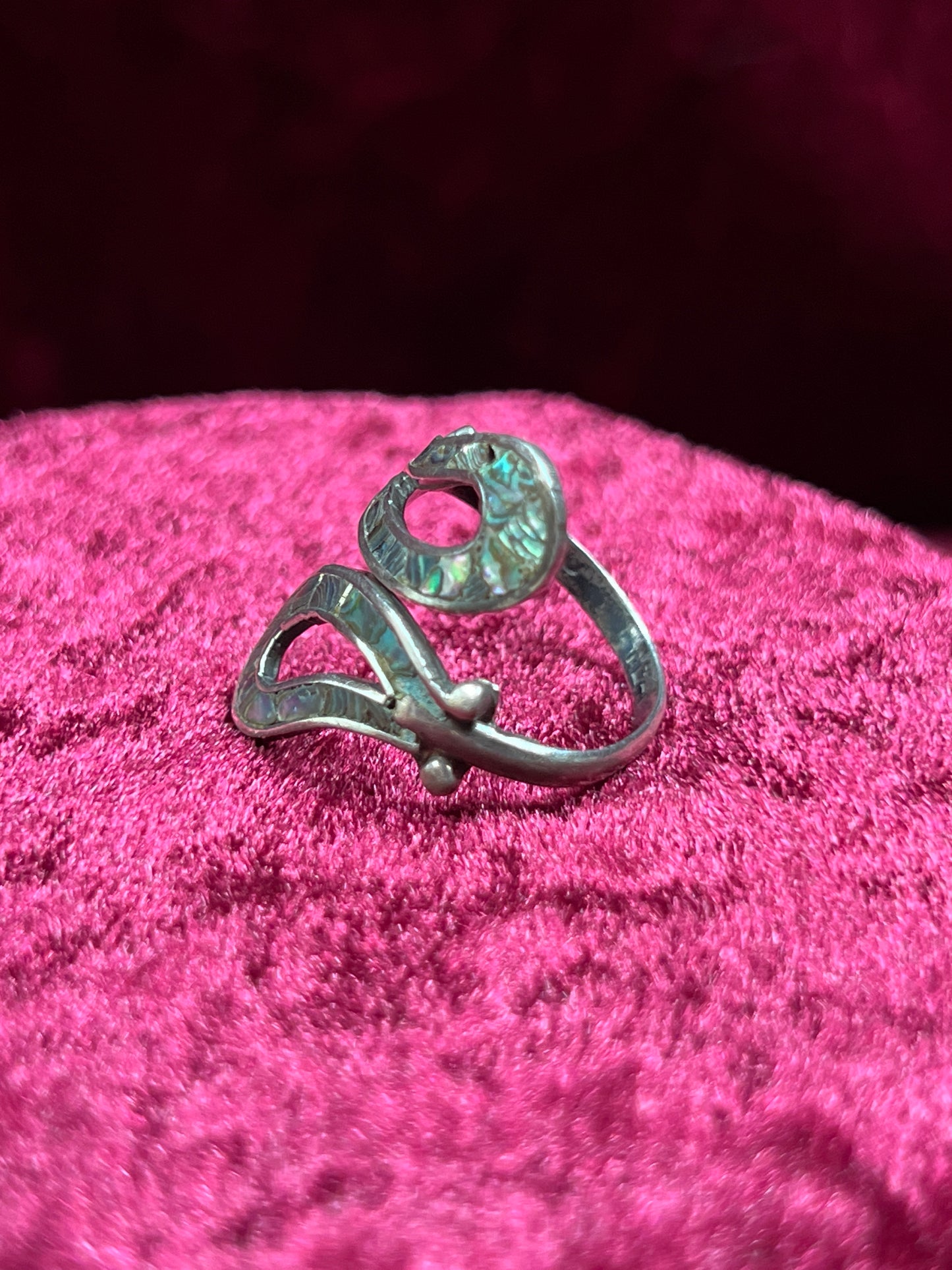 Vintage Jewelry - Bypass Ring - 925 Silver - Inlaid Abalone Shell - 7 - Mexico