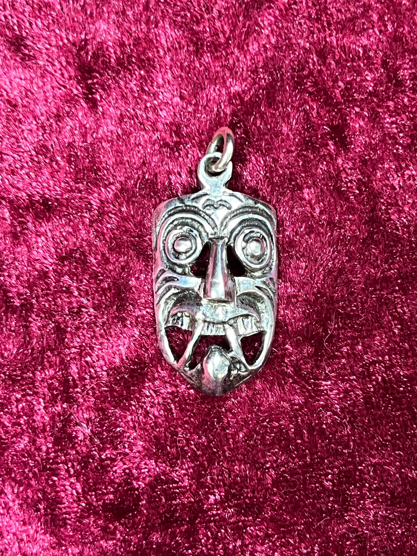 Vintage Jewelry - Necklace Pendant - Sterling Silver - Scary Tiki Mask