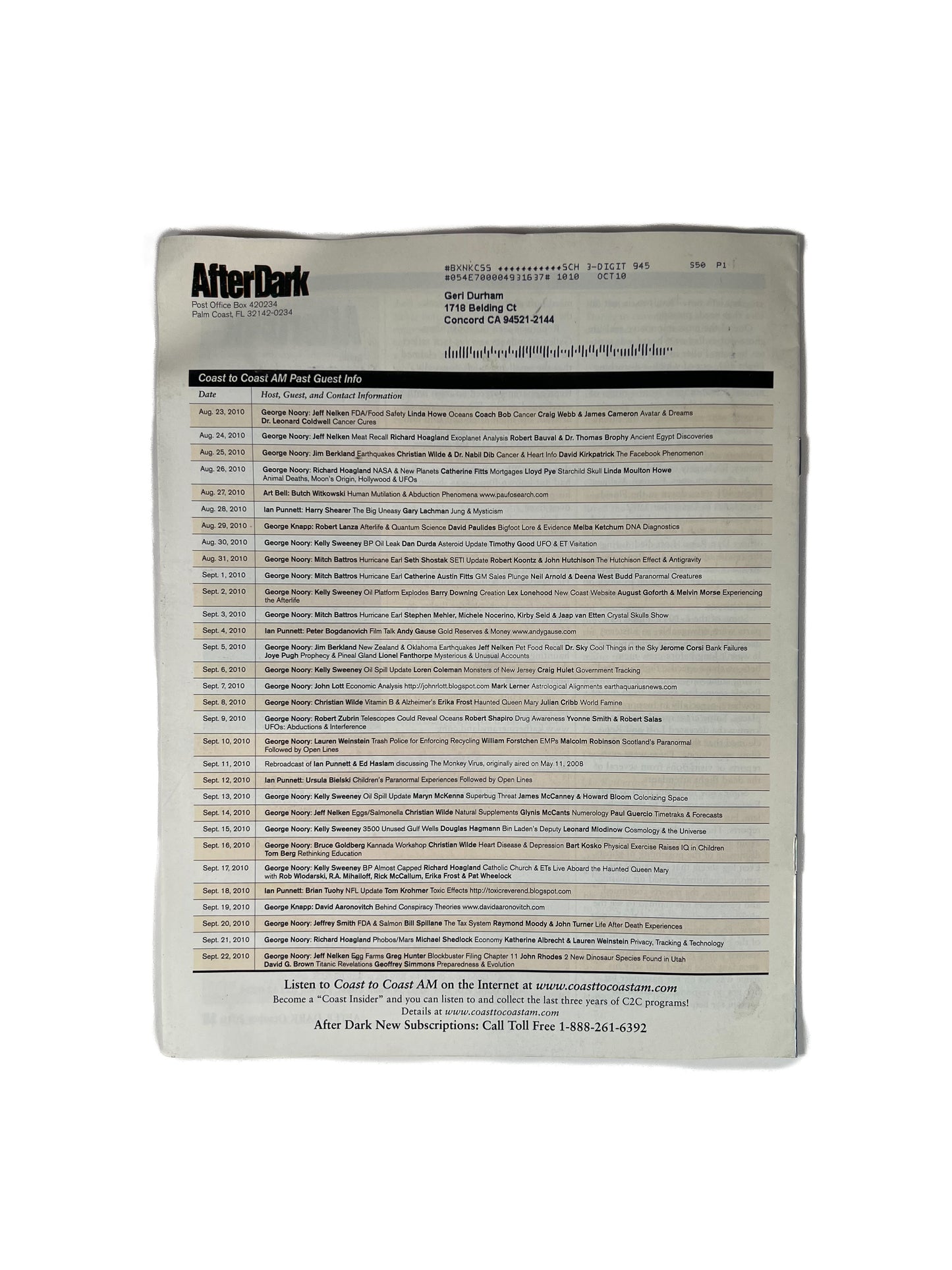 Ephemera - After Dark Coast to Coast AM Magazine - Werewolves Among Us! - October 2010