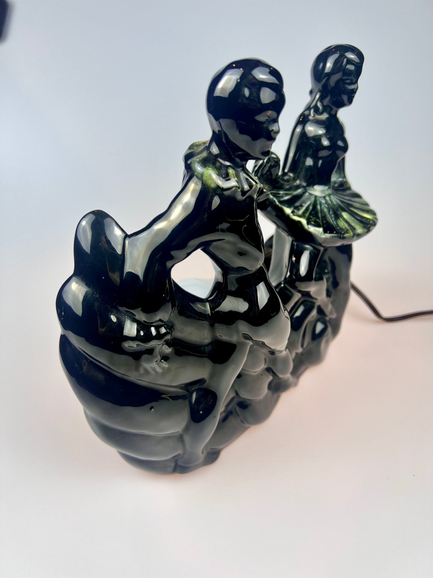 Vintage 1950s Maddox Ceramic TV Lamp | Black & Teal | Ballet Dancers