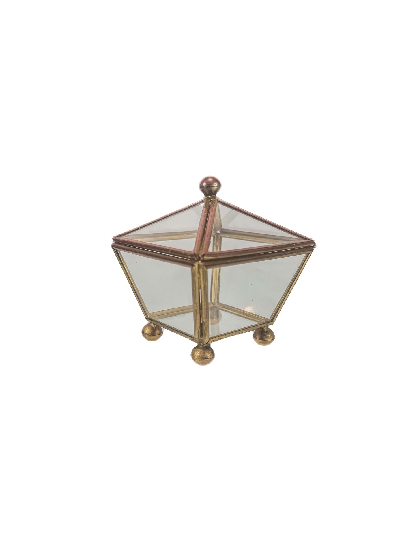 Vintage Curio - Brass and Glass Jewelry Casket - 3" Tall