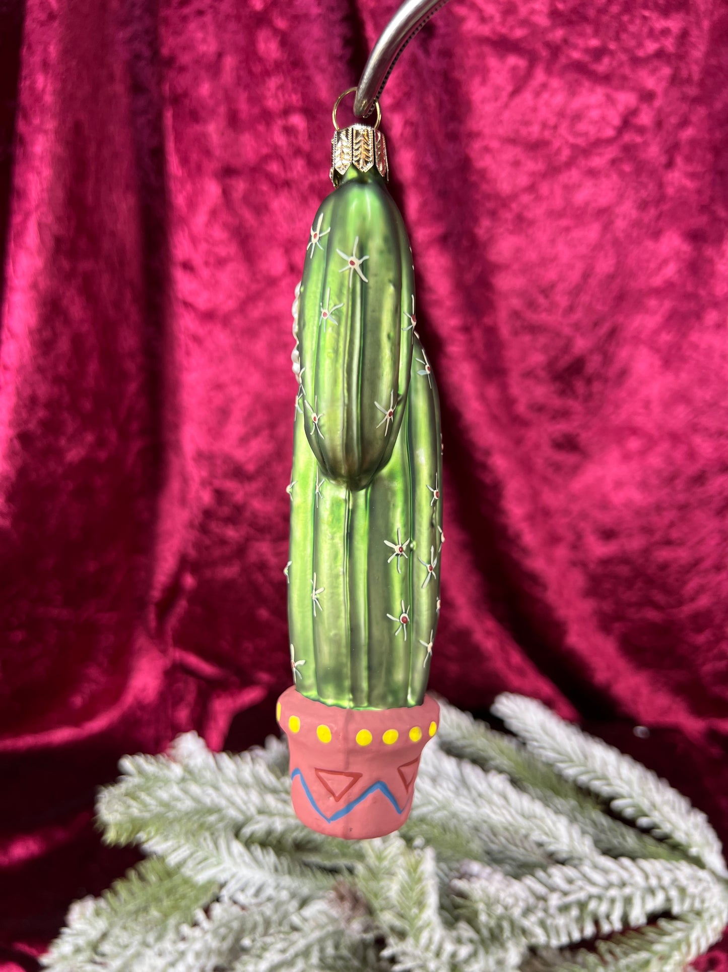 Vintage Christmas - Handblown Glass Ornament - Potted Flowering Cactus - Germany