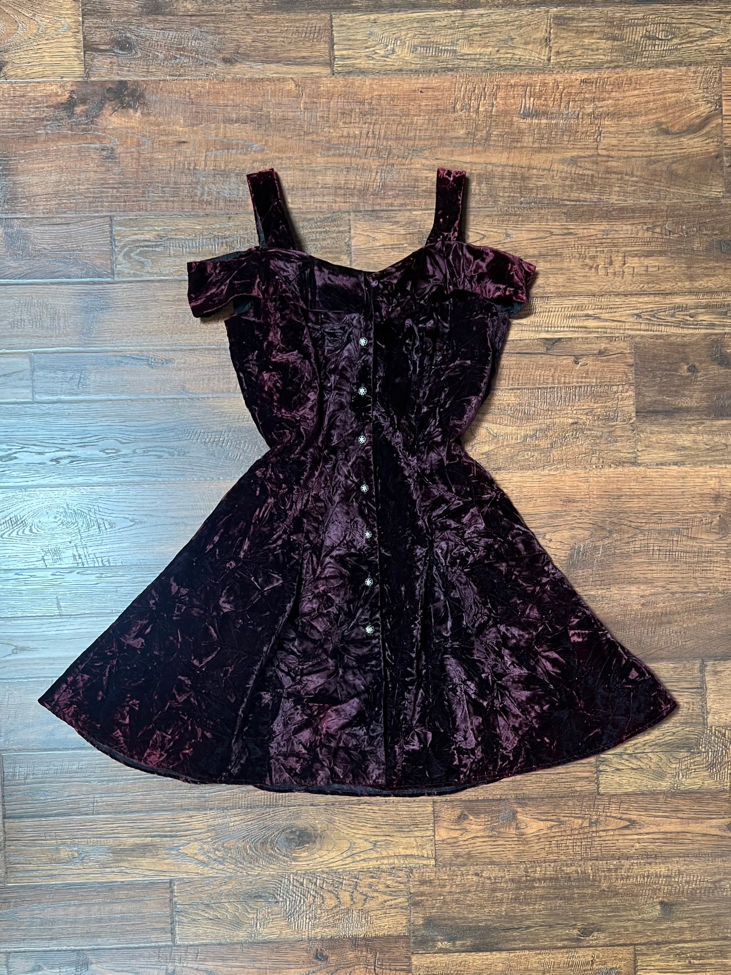 Vintage Clothing - Skater Dress - Off Shoulder - Purple Velvet - Medium - Rampage