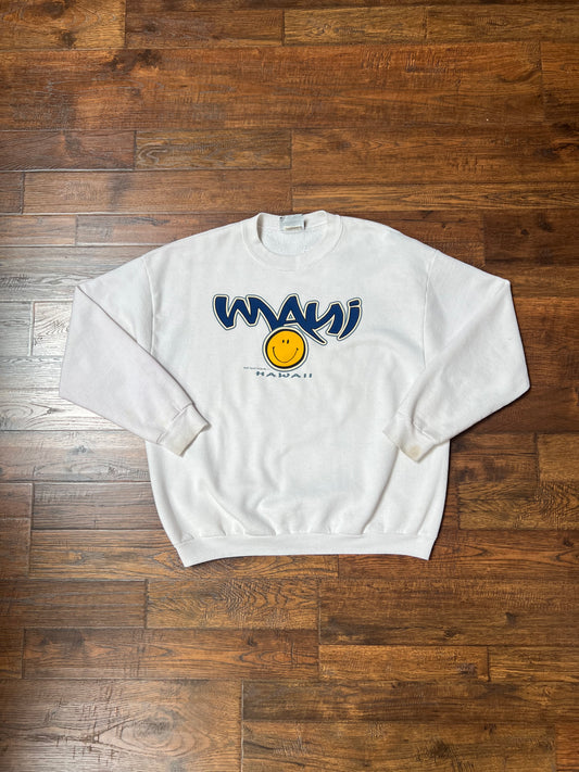Vintage Clothing - Pullover Crewneck Sweatshirt - Maui Hawaii - Smiley Face - Lee Cotton Blend - X-Large