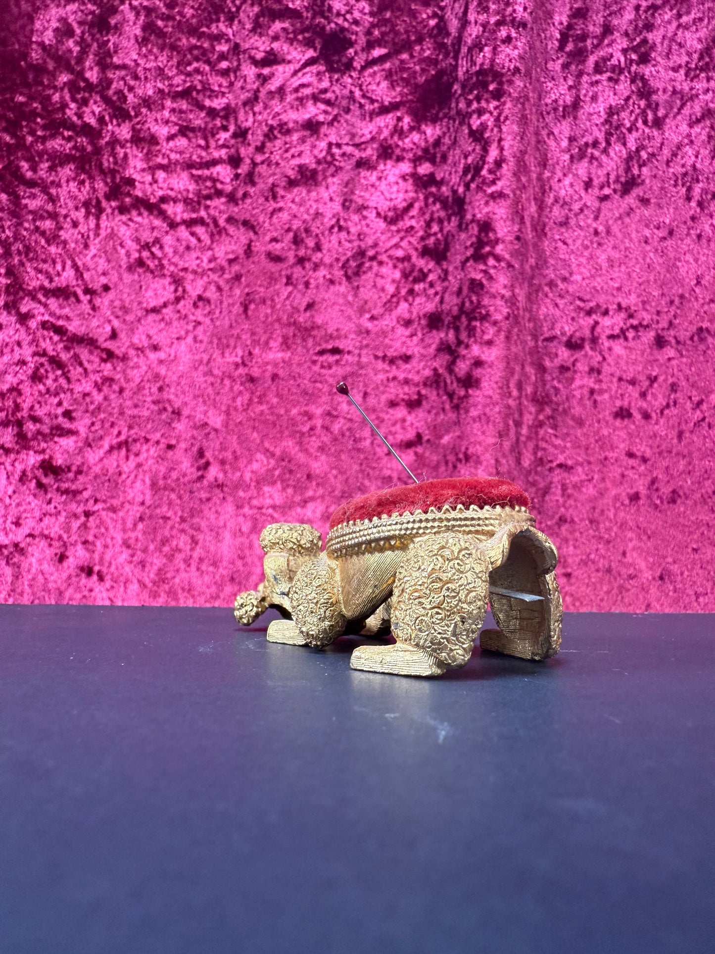 Vintage Pin Cushion - Brass Bobblehead Poodle - Florenza Italy