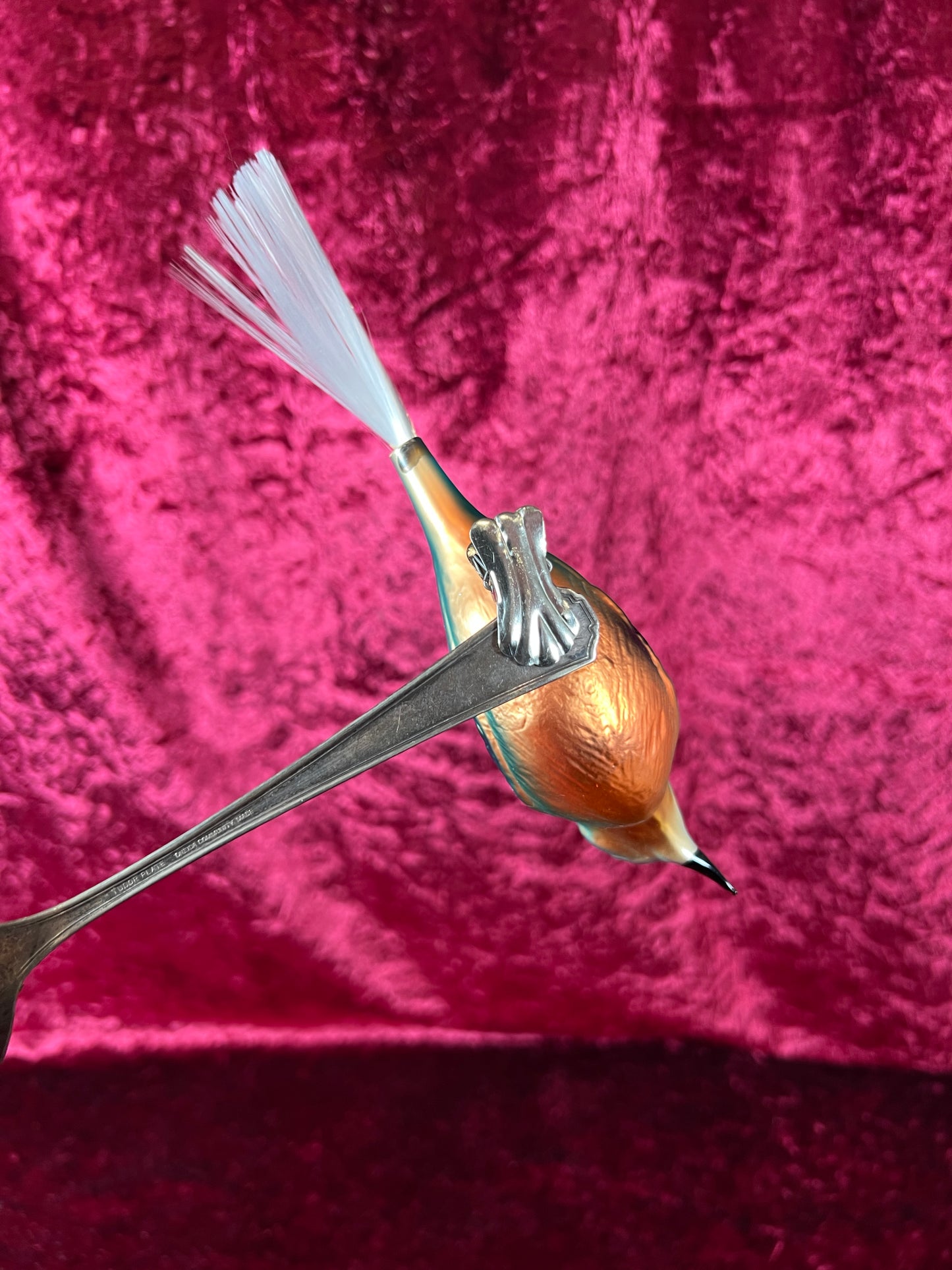 Vintage Christmas - Glass Clip-On Ornament - Blue Bird with Nylon Hair Tail